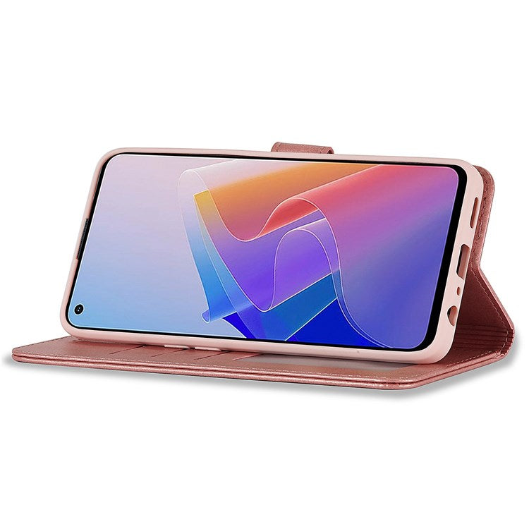 LC.IMEEKE For Oppo Reno7 Z 5G/A96 (China) Fully Wrapped Protective Shell, Textured PU Leather Magnetic Clasp Phone Case with Wallet Stand - Pink