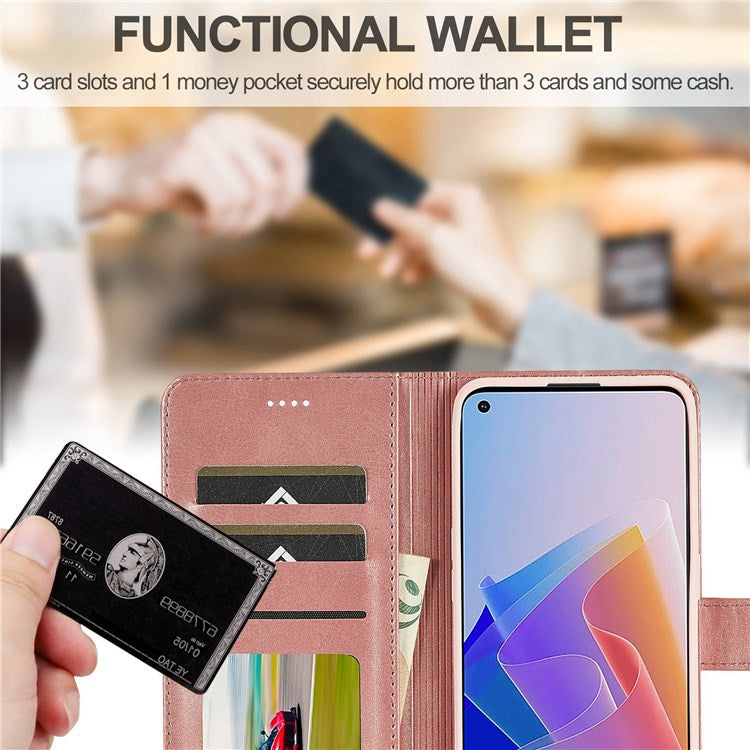 LC.IMEEKE For Oppo Reno7 Z 5G/A96 (China) Fully Wrapped Protective Shell, Textured PU Leather Magnetic Clasp Phone Case with Wallet Stand - Pink