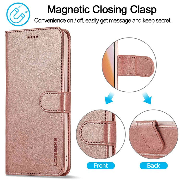 LC.IMEEKE For Oppo Reno7 Z 5G/A96 (China) Fully Wrapped Protective Shell, Textured PU Leather Magnetic Clasp Phone Case with Wallet Stand - Pink