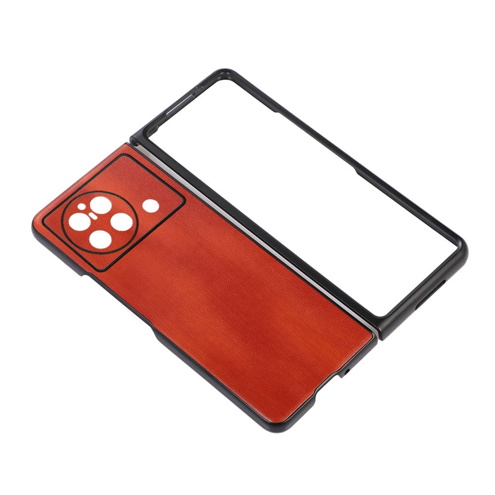 Textured PU Leather Coated Hybrid Case for vivo X Fold, 180-Degree Folio Folding Mobile Phone Cover Accessory - Brown