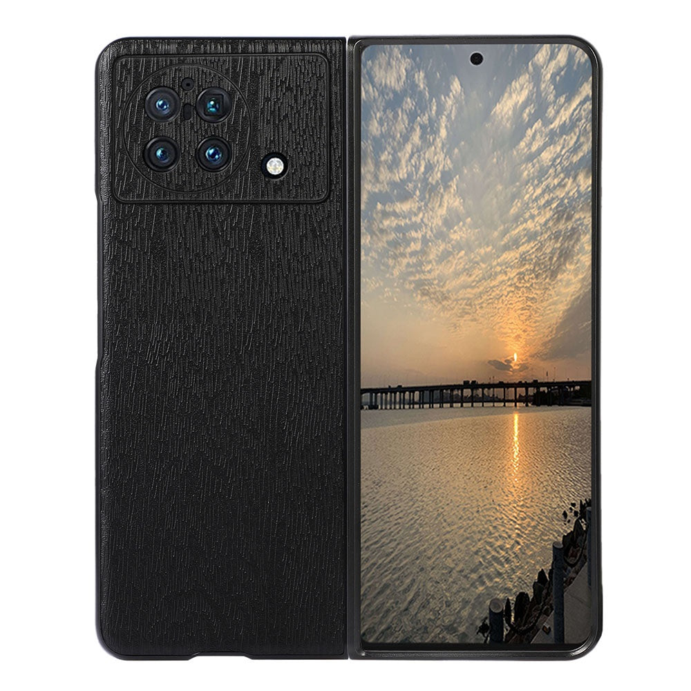 Wood Texture PU Leather Back Case for vivo X Fold, 180-Degree Folding Slim-Fit Leather Coated Hybrid Case Phone Cover Accessory - Black