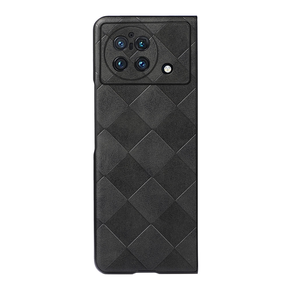 For vivo X Fold PC+TPU Hybrid Phone Case Coated PU Leather with Grid Texture Drop Protection Phone Accessory - Black