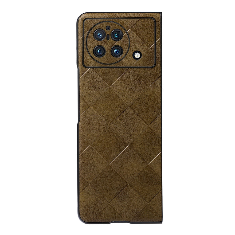For vivo X Fold PC+TPU Hybrid Phone Case Coated PU Leather with Grid Texture Drop Protection Phone Accessory - Green