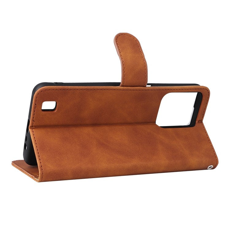 Skin-touch Feeling Phone Case for Realme C31, PU Leather + TPU Full Protection Cover with Stand Wallet - Brown