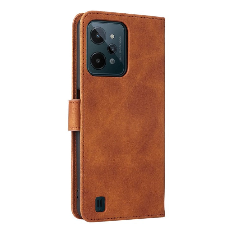Skin-touch Feeling Phone Case for Realme C31, PU Leather + TPU Full Protection Cover with Stand Wallet - Brown