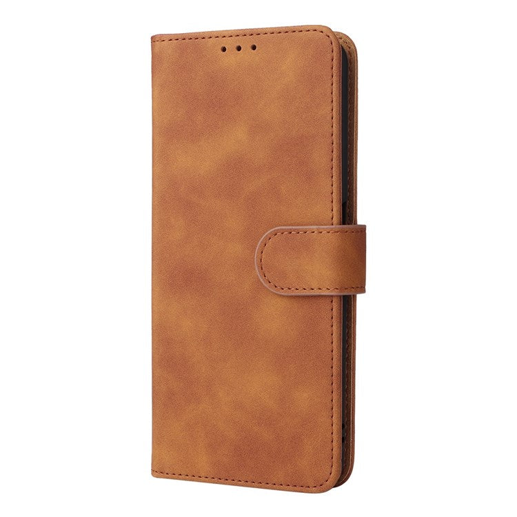 Skin-touch Feeling Phone Case for Realme C31, PU Leather + TPU Full Protection Cover with Stand Wallet - Brown