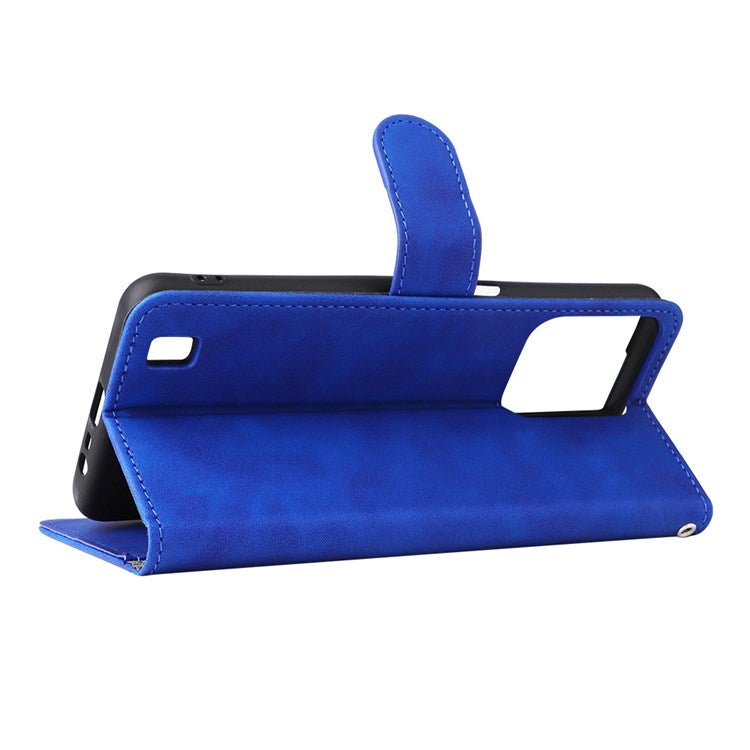 Skin-touch Feeling Phone Case for Realme C31, PU Leather + TPU Full Protection Cover with Stand Wallet - Blue