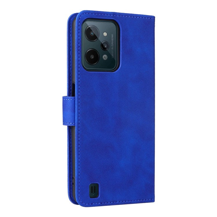 Skin-touch Feeling Phone Case for Realme C31, PU Leather + TPU Full Protection Cover with Stand Wallet - Blue