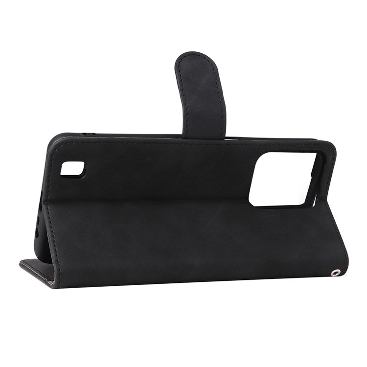 Skin-touch Feeling Phone Case for Realme C31, PU Leather + TPU Full Protection Cover with Stand Wallet - Black
