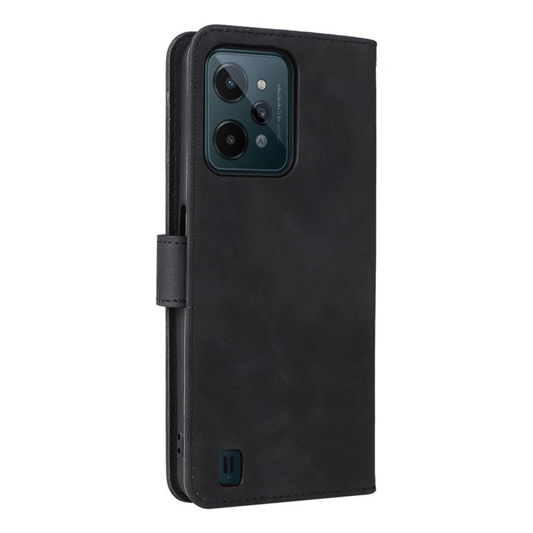 Skin-touch Feeling Phone Case for Realme C31, PU Leather + TPU Full Protection Cover with Stand Wallet - Black