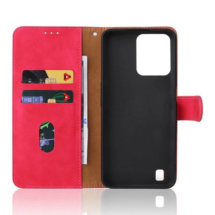 Skin-touch Feeling Phone Case for Realme C31, PU Leather + TPU Full Protection Cover with Stand Wallet - Rose