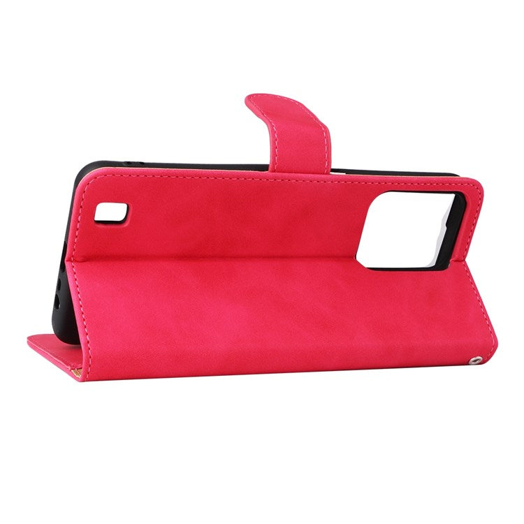 Skin-touch Feeling Phone Case for Realme C31, PU Leather + TPU Full Protection Cover with Stand Wallet - Rose