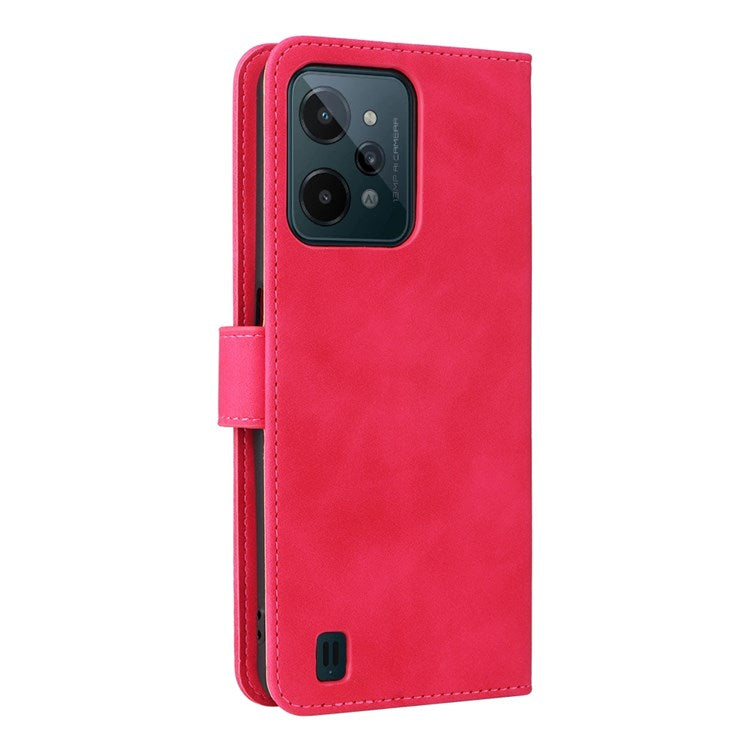 Skin-touch Feeling Phone Case for Realme C31, PU Leather + TPU Full Protection Cover with Stand Wallet - Rose