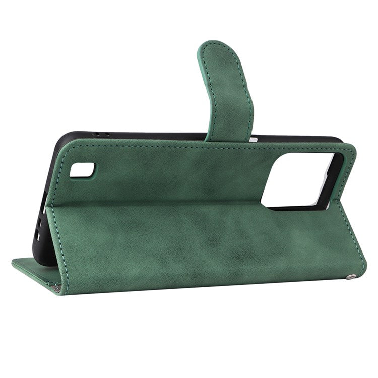Skin-touch Feeling Phone Case for Realme C31, PU Leather + TPU Full Protection Cover with Stand Wallet - Green