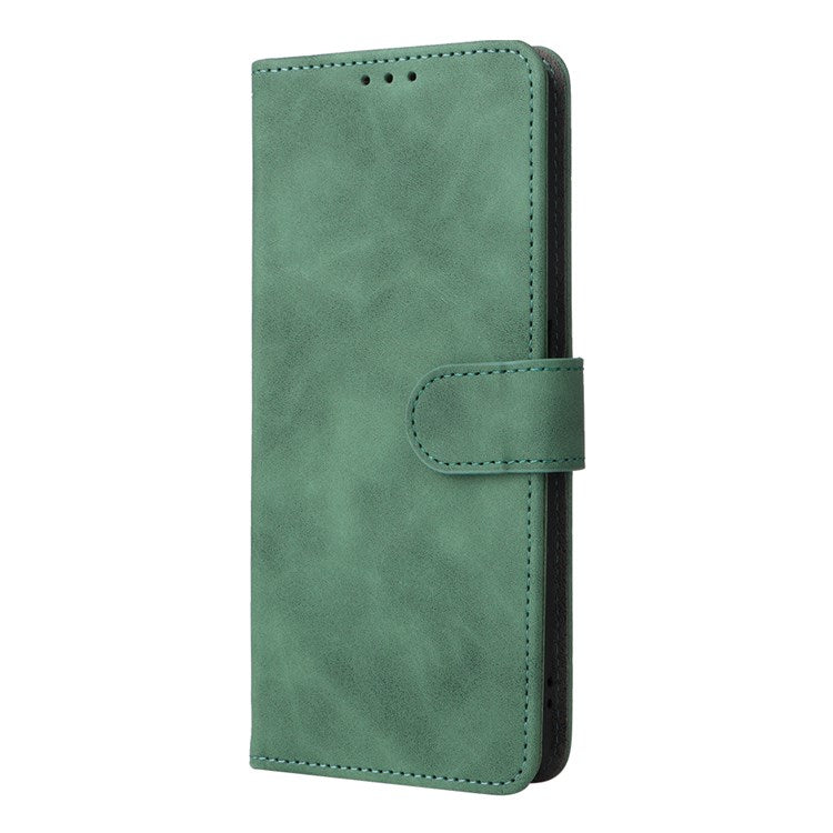 Skin-touch Feeling Phone Case for Realme C31, PU Leather + TPU Full Protection Cover with Stand Wallet - Green