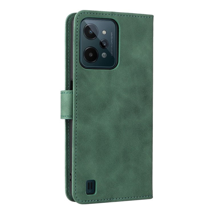 Skin-touch Feeling Phone Case for Realme C31, PU Leather + TPU Full Protection Cover with Stand Wallet - Green