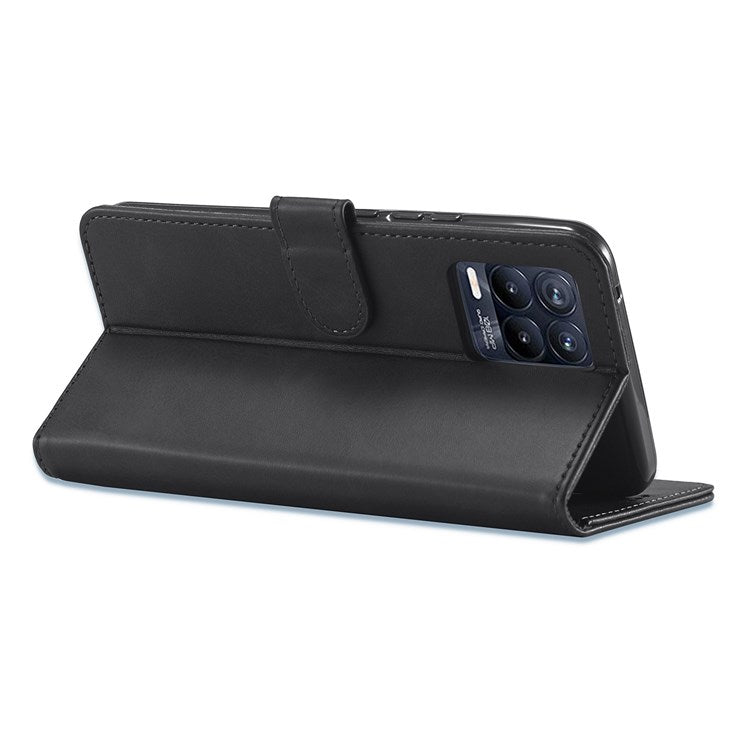 LC.IMEEKE For Realme 8 5G / 9 5G (India) /  9 Pro 5G / V13 5G / Q3 5G / Q3i 5G PU Leather Flip Wallet Case Stand Shockproof TPU Inner Shell Phone Cover - Black