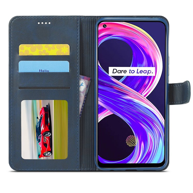 LC.IMEEKE For Realme 8 5G / 9 5G (India) / 9 Pro 5G / V13 5G / Q3 5G / Q3i 5G PU Leather Flip Wallet Case Stand Shockproof TPU Inner Shell Phone Cover - Blue