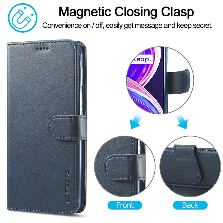 LC.IMEEKE For Realme 8 5G / 9 5G (India) / 9 Pro 5G / V13 5G / Q3 5G / Q3i 5G PU Leather Flip Wallet Case Stand Shockproof TPU Inner Shell Phone Cover - Blue