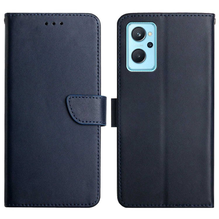 For Realme 9i/Oppo A36 4G/A76 4G/A96 4G/K10 4G Nappa Texture Wallet Folio Flip Case Genuine Leather Anti-scratch Phone Protector with Stand - Blue