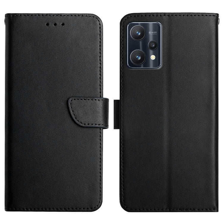 For Realme 9 Pro+ 5G/9 4G Anti-fall Shockproof Nappa Texture Wallet Case Genuine Leather Mobile Phone Protector with Stand - Black