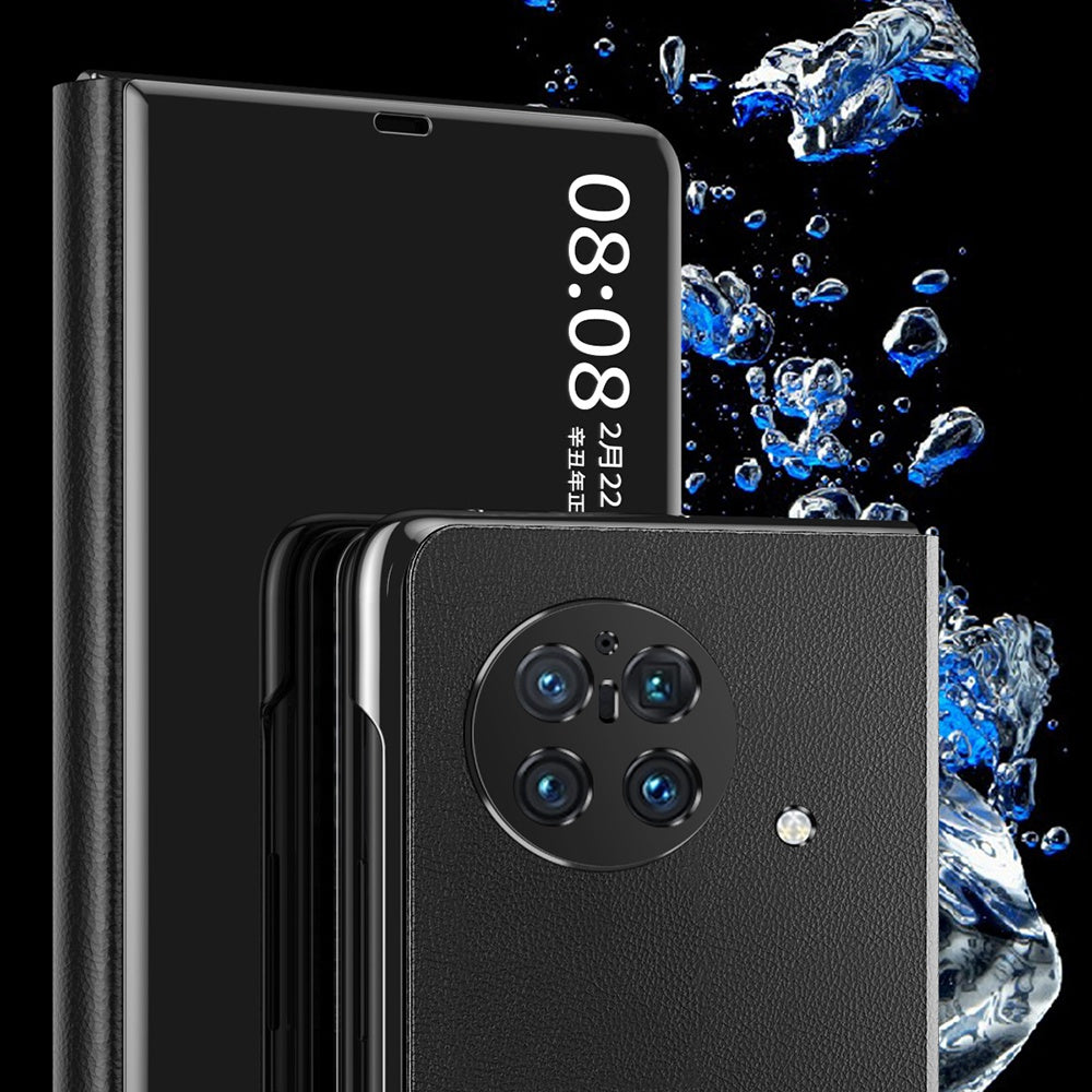 For vivo X Fold PU Leather Coated PC Mirror Surface View Window Shell Stand Function Shockproof Protective Phone Cover - Silver