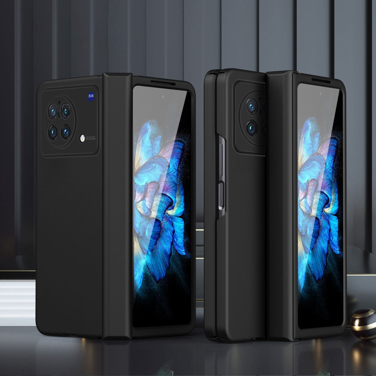 For vivo X Fold Hinge Protection Case Hard PC Comfortable Feel Fingerprint-Free All-Inclusive Folding Cover - Black