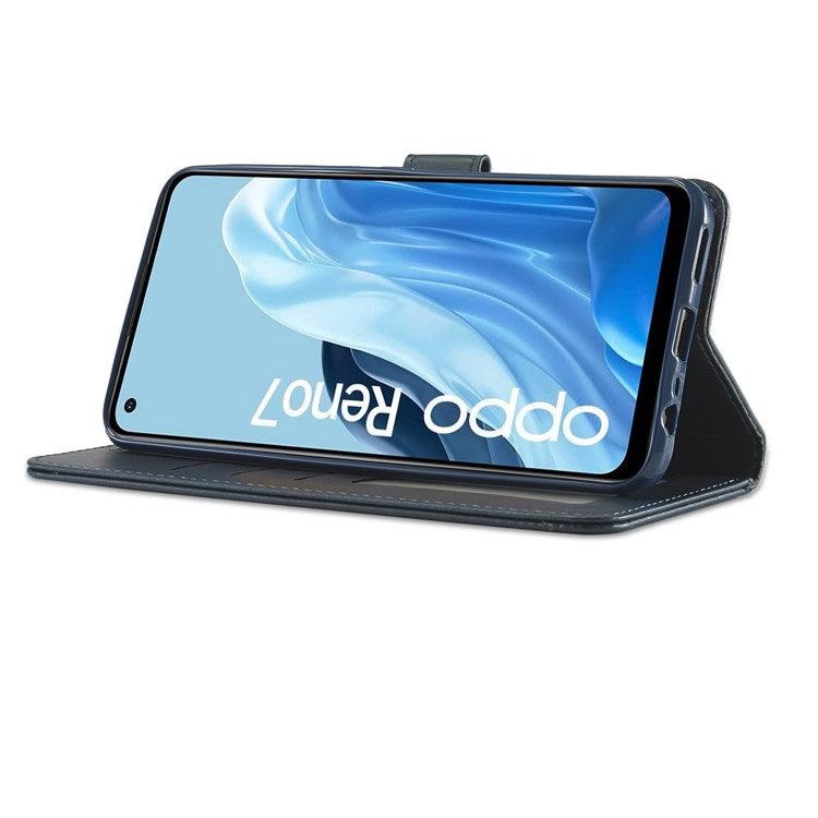 LC.IMEEKE Leather Wallet Phone Case for Oppo Reno7/F21 Pro 4G, Wallet Design Textured Leather Phone Shell with Adjustable Stand - Black