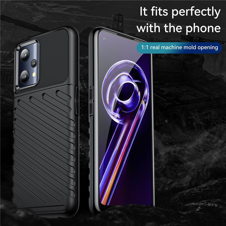 For Realme Q5 Thunder Series Twill Texture Anti-drop Phone Case Thickened TPU Protection Cover - Black