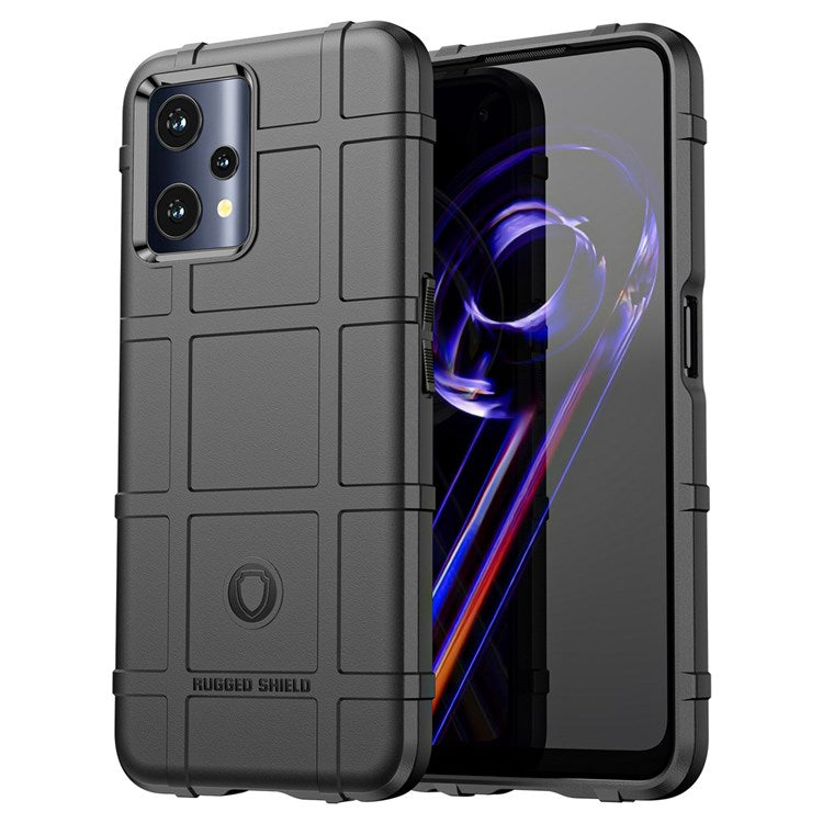 Rugged Square Grid Phone Cover for Realme Q5, Thickened TPU Anti-drop Smartphone Back Case - Black