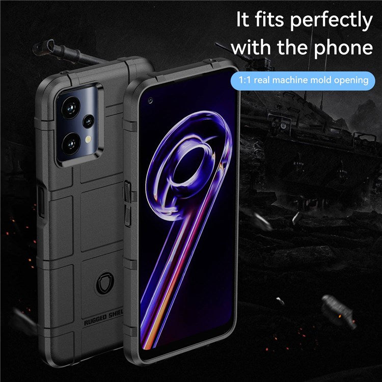 Rugged Square Grid Phone Cover for Realme Q5, Thickened TPU Anti-drop Smartphone Back Case - Black