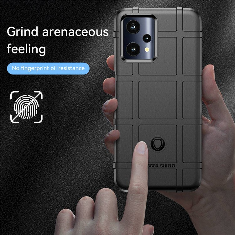 Rugged Square Grid Phone Cover for Realme Q5, Thickened TPU Anti-drop Smartphone Back Case - Black