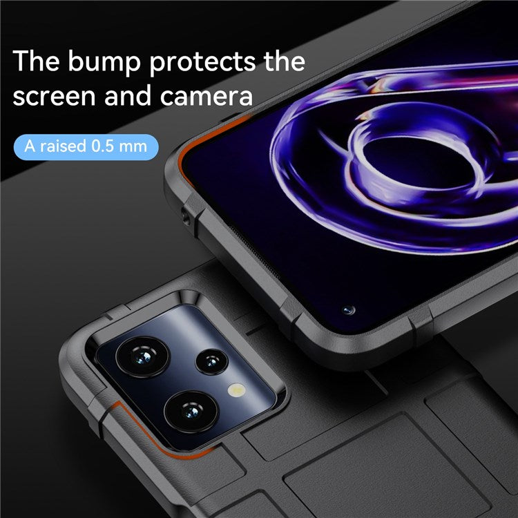 Rugged Square Grid Phone Cover for Realme Q5, Thickened TPU Anti-drop Smartphone Back Case - Black
