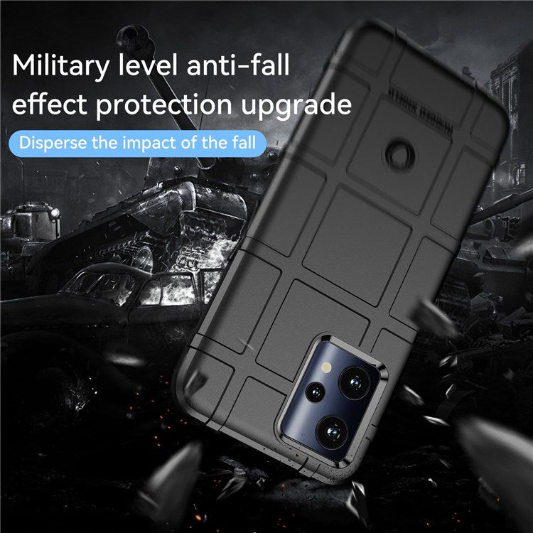 Rugged Square Grid Phone Cover for Realme Q5, Thickened TPU Anti-drop Smartphone Back Case - Black