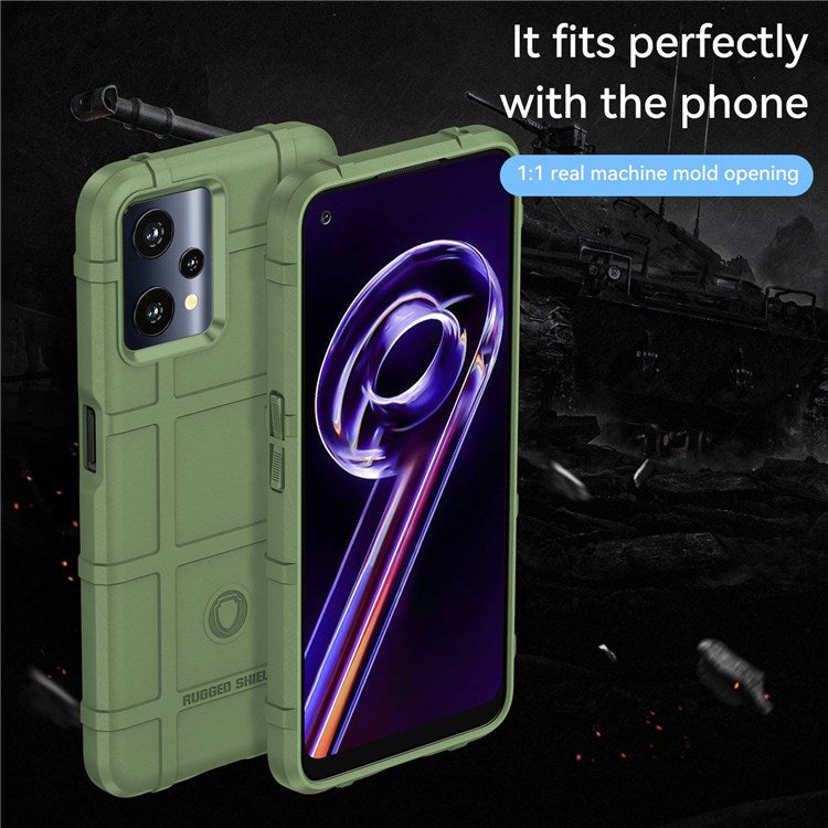 Rugged Square Grid Phone Cover for Realme Q5, Thickened TPU Anti-drop Smartphone Back Case - Green