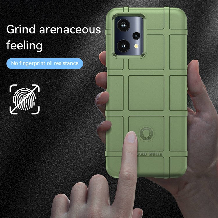 Rugged Square Grid Phone Cover for Realme Q5, Thickened TPU Anti-drop Smartphone Back Case - Green