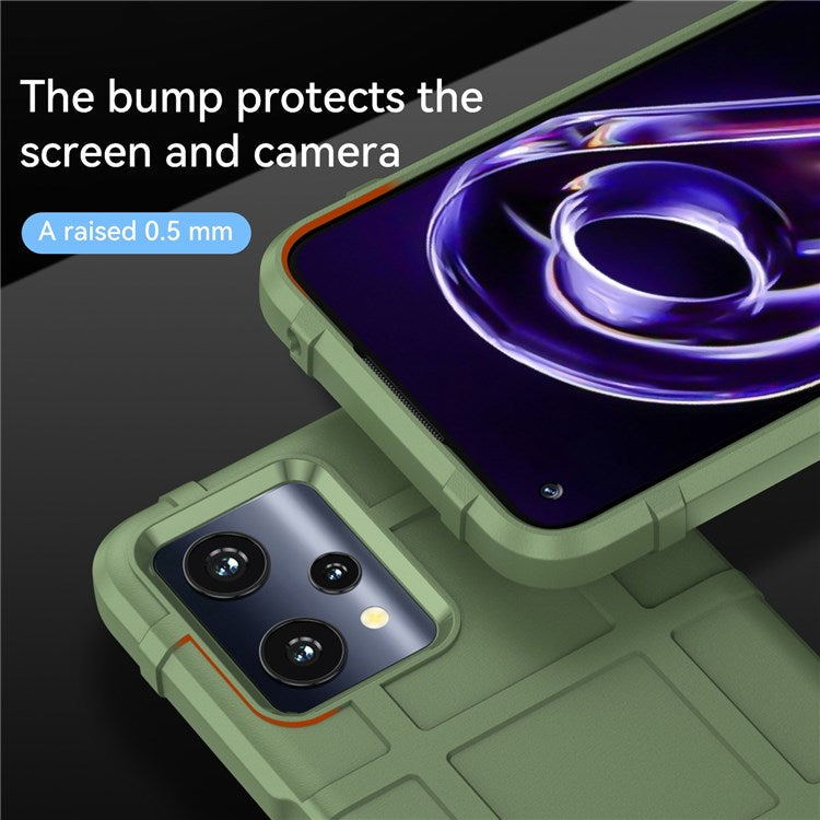Rugged Square Grid Phone Cover for Realme Q5, Thickened TPU Anti-drop Smartphone Back Case - Green