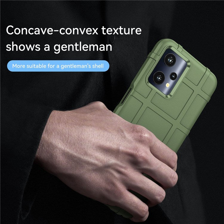 Rugged Square Grid Phone Cover for Realme Q5, Thickened TPU Anti-drop Smartphone Back Case - Green
