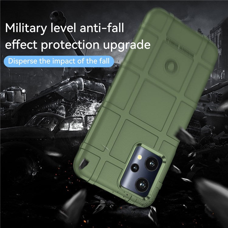 Rugged Square Grid Phone Cover for Realme Q5, Thickened TPU Anti-drop Smartphone Back Case - Green