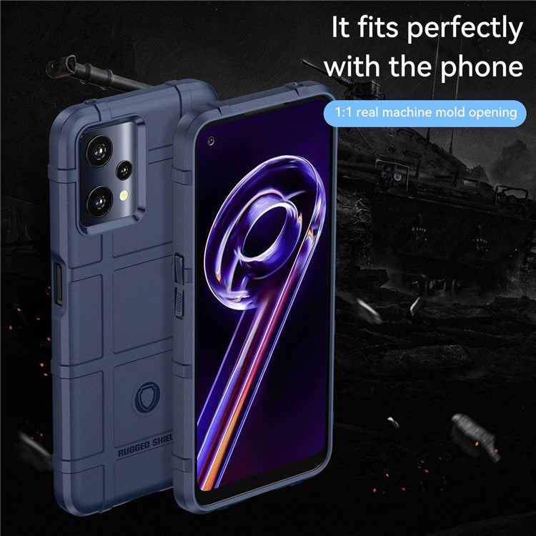 Rugged Square Grid Phone Cover for Realme Q5, Thickened TPU Anti-drop Smartphone Back Case - Blue