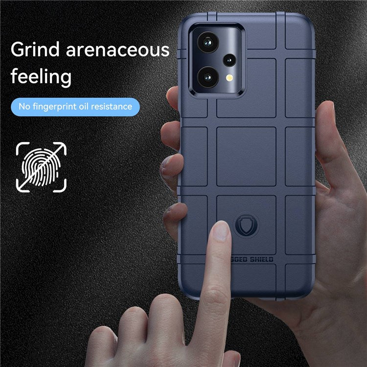 Rugged Square Grid Phone Cover for Realme Q5, Thickened TPU Anti-drop Smartphone Back Case - Blue
