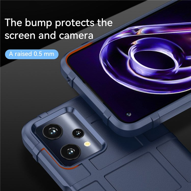 Rugged Square Grid Phone Cover for Realme Q5, Thickened TPU Anti-drop Smartphone Back Case - Blue
