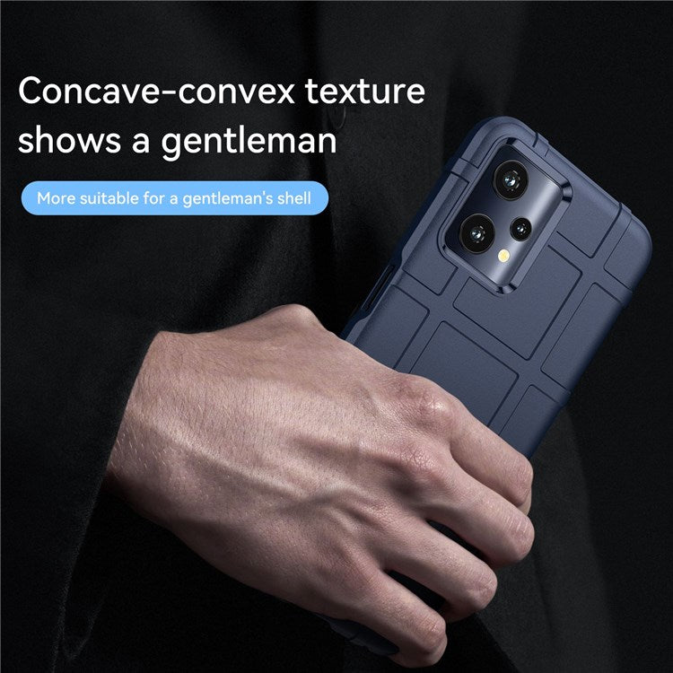 Rugged Square Grid Phone Cover for Realme Q5, Thickened TPU Anti-drop Smartphone Back Case - Blue