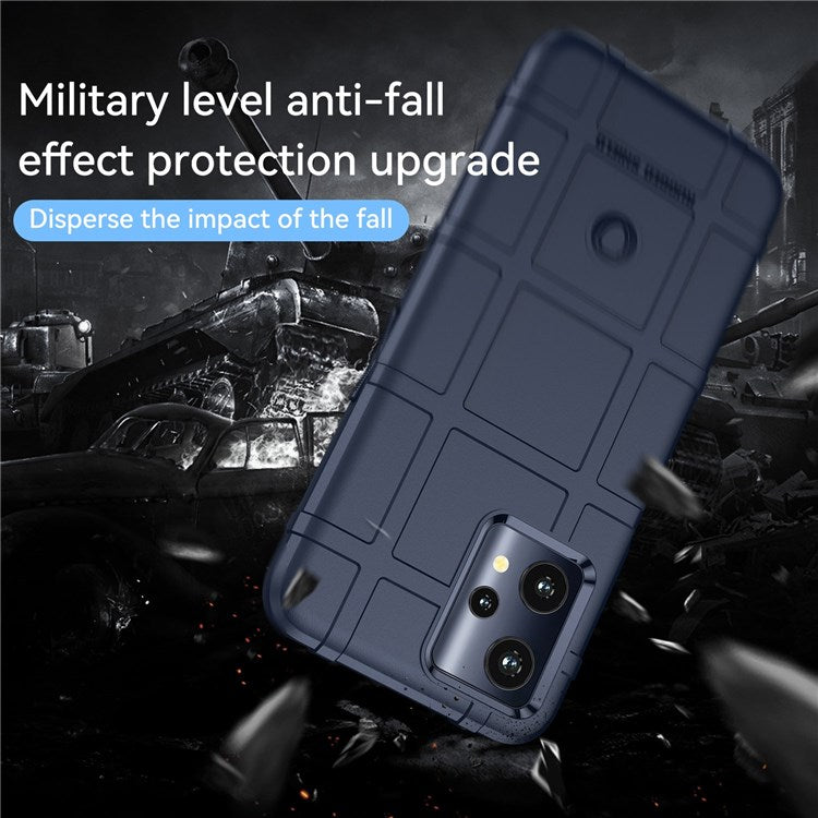 Rugged Square Grid Phone Cover for Realme Q5, Thickened TPU Anti-drop Smartphone Back Case - Blue