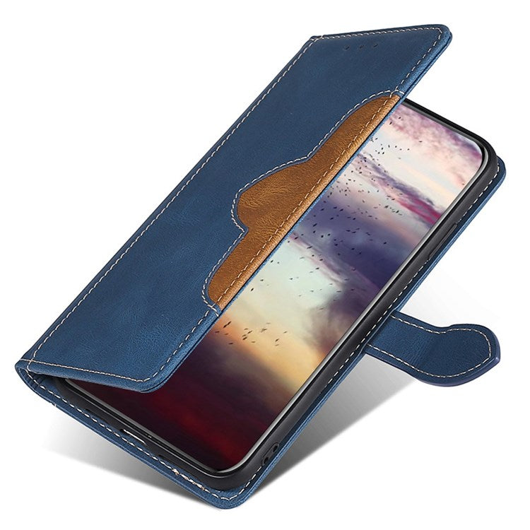 Straw Hat Pattern Cover for Oppo A57 (2022) 5G / A77 5G / Realme Q5i, Book Style PU Leather Skin-touch Feeling Wallet Stand Phone Case - Blue