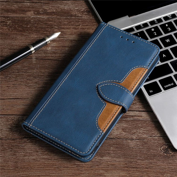 Straw Hat Pattern Cover for Oppo A57 (2022) 5G / A77 5G / Realme Q5i, Book Style PU Leather Skin-touch Feeling Wallet Stand Phone Case - Blue