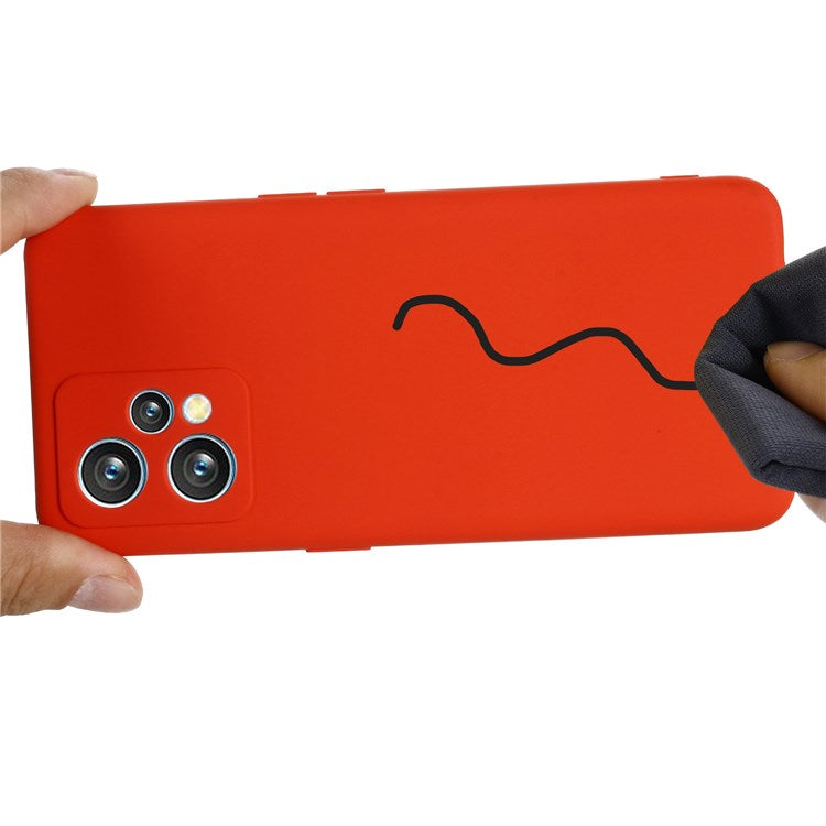 For Realme 9 Pro+ 5G Skin Touch Liquid Silicone Case Microfiber Lining Camera Protection Shockproof Phone Cover with Strap - Red