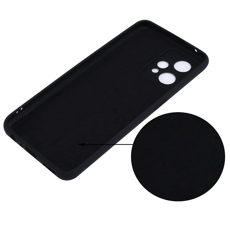 For Realme 9 Pro+ 5G Skin Touch Liquid Silicone Case Microfiber Lining Camera Protection Shockproof Phone Cover with Strap - Black
