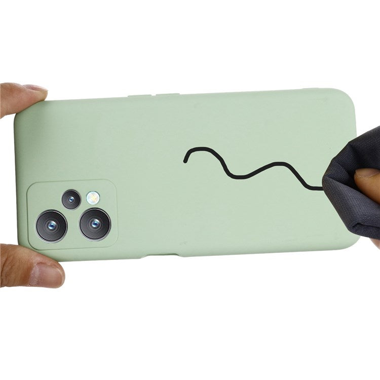 For Realme 9 Pro 5G / 9 5G / V25 Slim Liquid Silicone Case Scratch-Resistant Microfiber Lining Lens Camera Protection Back Cover with Strap - Green