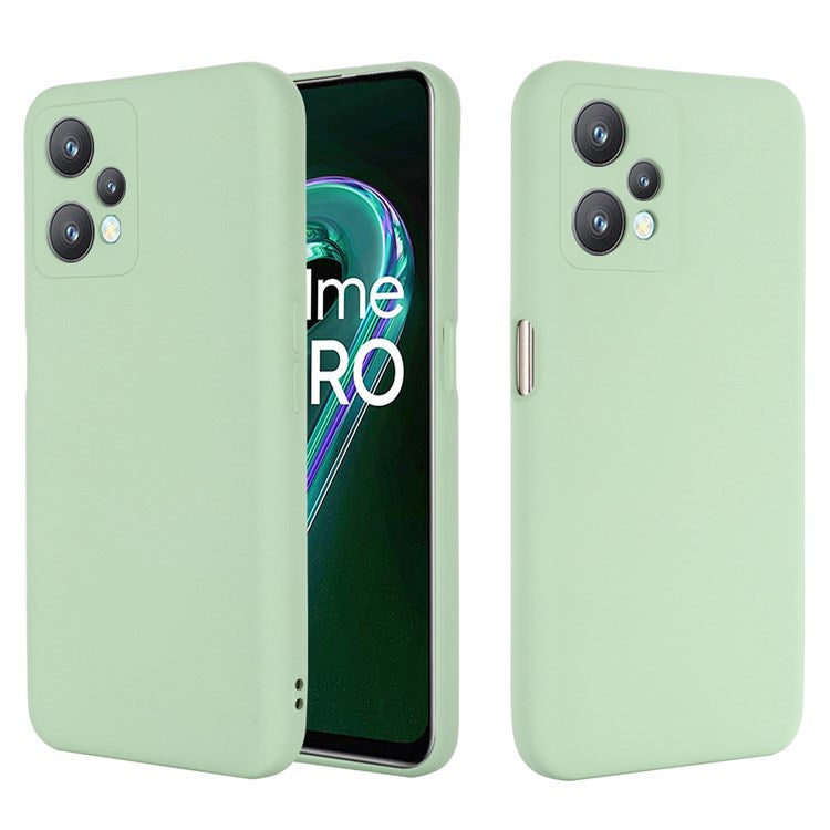 For Realme 9 Pro 5G / 9 5G / V25 Slim Liquid Silicone Case Scratch-Resistant Microfiber Lining Lens Camera Protection Back Cover with Strap - Green
